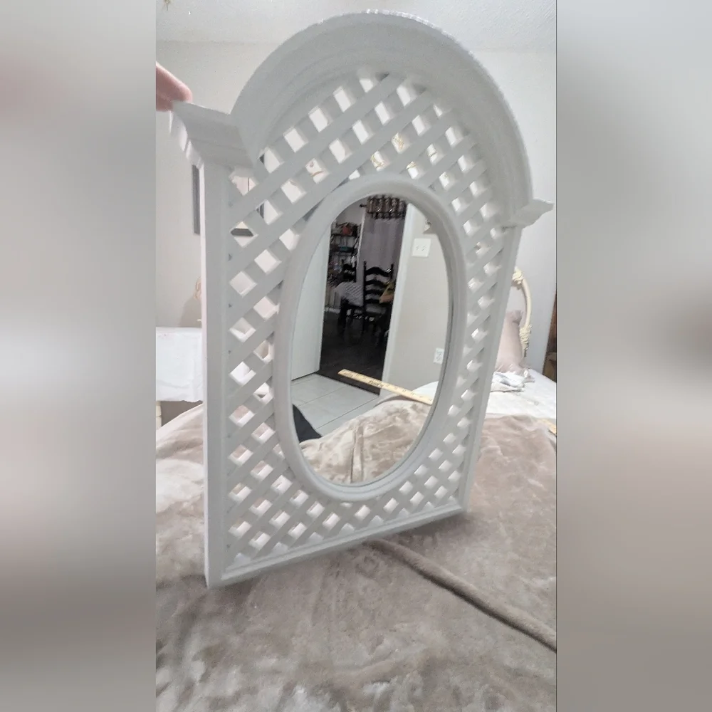Vintage Burwood White Resin Lattice Mirror